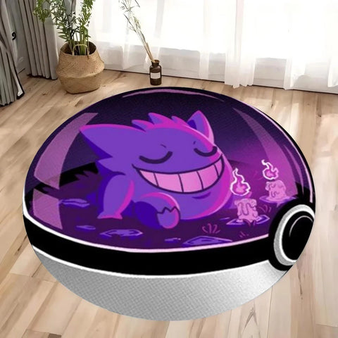Navak Carpet Daily Picks &Pokemon Pikachu Gengar Print Round Rugs Room Floor Mats Non-Slip Living Room Rugs Washable Carpet for Home Decor Mat