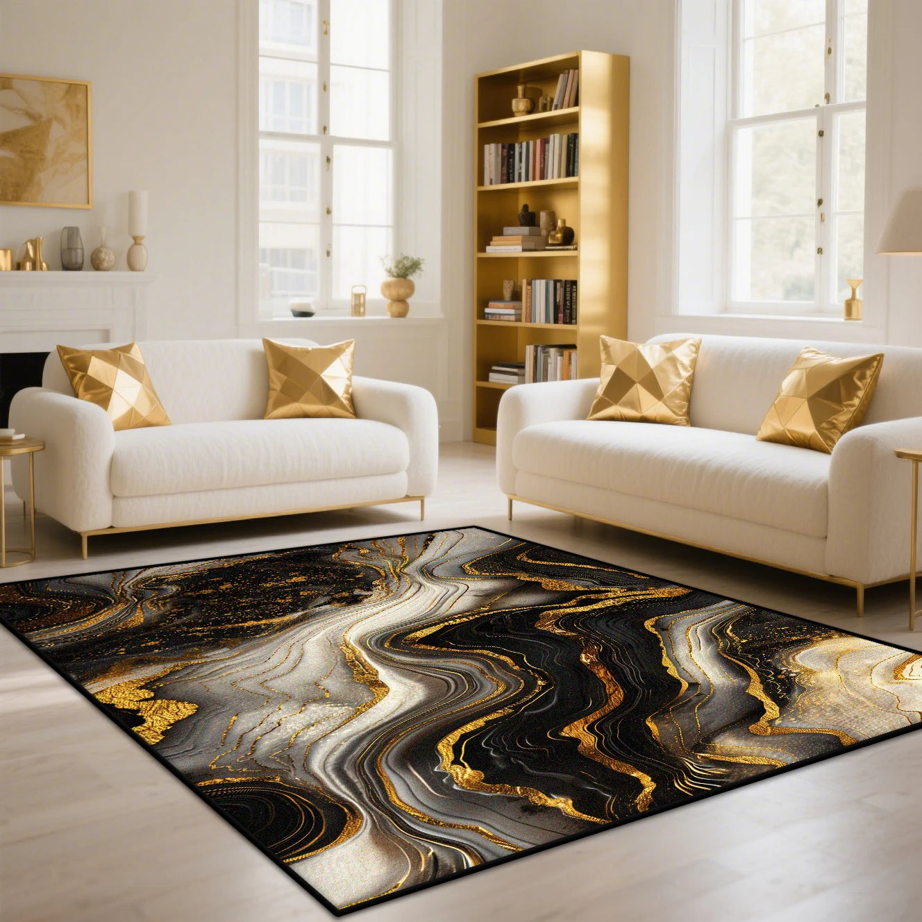 Navak Teppich, goldene abstrakte Marmorstreifen, Teppiche für Wohnzimmer, luxuriöse Schlafzimmerdekoration, große Teppiche, Sofaseite, weiche Lounge-Bodenmatte