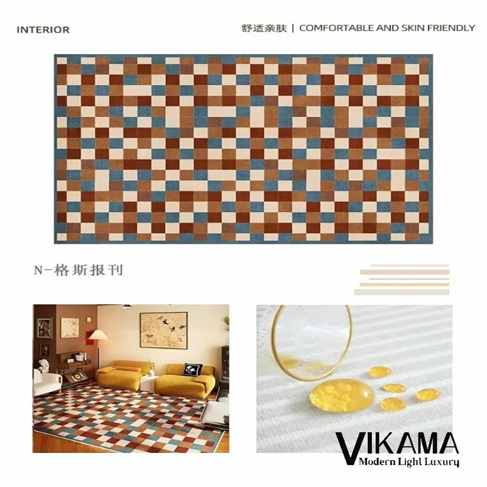 Navak Carpet Exclusive Picks Schlingenflor-Teppich, leicht, luxuriös, kariert, für Wohnzimmer, Schlafzimmer, Sofa, großer Teppich, rutschfest, waschbar, Heimdekoration