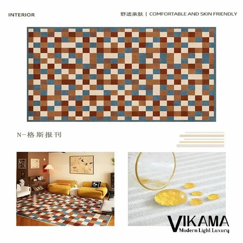 Navak Carpet Exclusive Picks Schlingenflor-Teppich, leicht, luxuriös, kariert, für Wohnzimmer, Schlafzimmer, Sofa, großer Teppich, rutschfest, waschbar, Heimdekoration