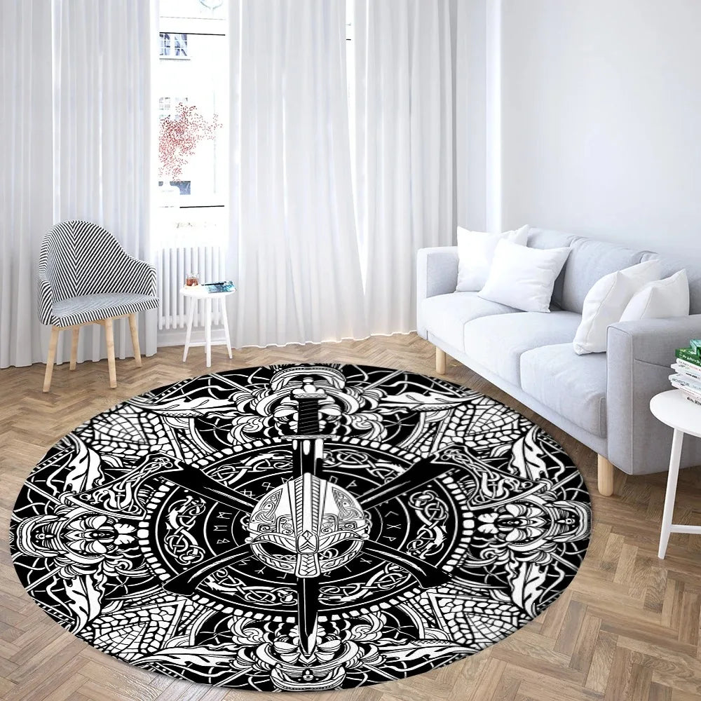 Navak Teppich Weltenbaum, rund, Wikinger-Druck, nordische Mythologie, rund, für Wohnzimmer, Schlafzimmer, Bodenmatte, Spielzimmer
