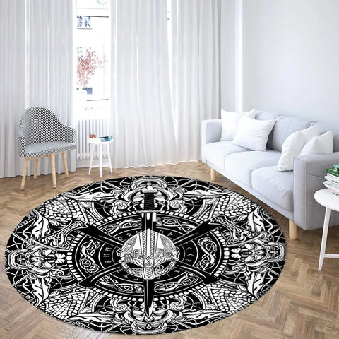 Navak Teppich Weltenbaum, rund, Wikinger-Druck, nordische Mythologie, rund, für Wohnzimmer, Schlafzimmer, Bodenmatte, Spielzimmer