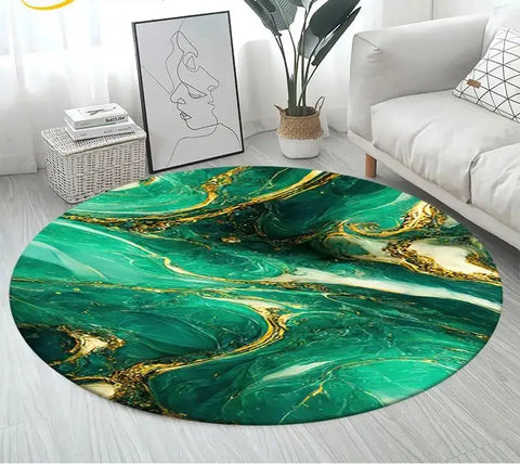 Navak Carpet Nordic Colour Green Gold White Marble Round Carpet Balcony Floor Mat Bathroom Living Room Home Yoga Coffee Mats Home Decor Rug