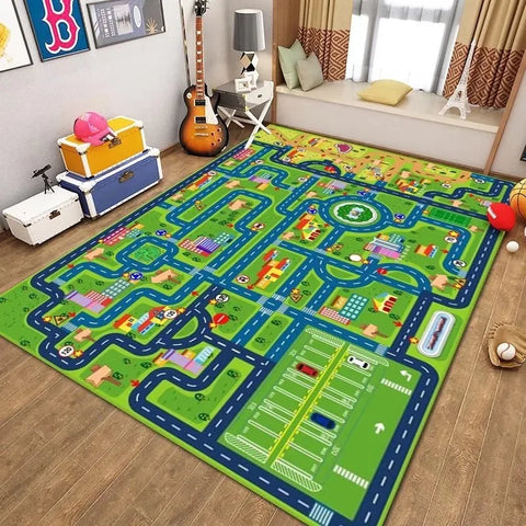 Navak Teppich Kinderspiel Cartoon Teppich Spielzimmer Wohnzimmer Sofa Schlafzimmer Arbeitszimmer Eingangsmatte Rutschfester Kinderverkehrsstraßenparkplatzteppich