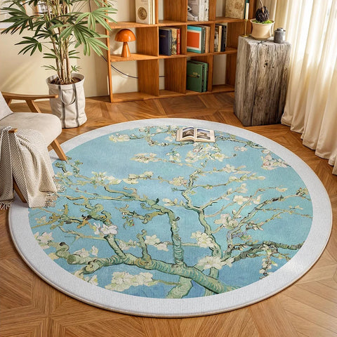 Navak Teppich, runder Teppich, Wohnzimmerteppich, weich, für Schlafzimmer, Nachttisch, Bodenmatte, Pflanzen, Blumen, französischer Retro-Stil, rutschfeste Teppiche, Heimdekoration, Tapis