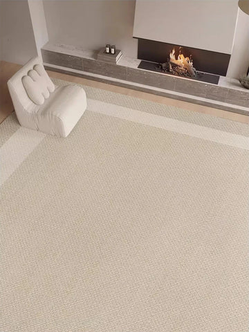 Navak-Teppich, Beige, Hellgrau, Plüschteppich mit elegantem Bordürendesign, weicher, dicker Florteppich für Wohnzimmer, Schlafzimmer, Heimdekoration, großer Teppich