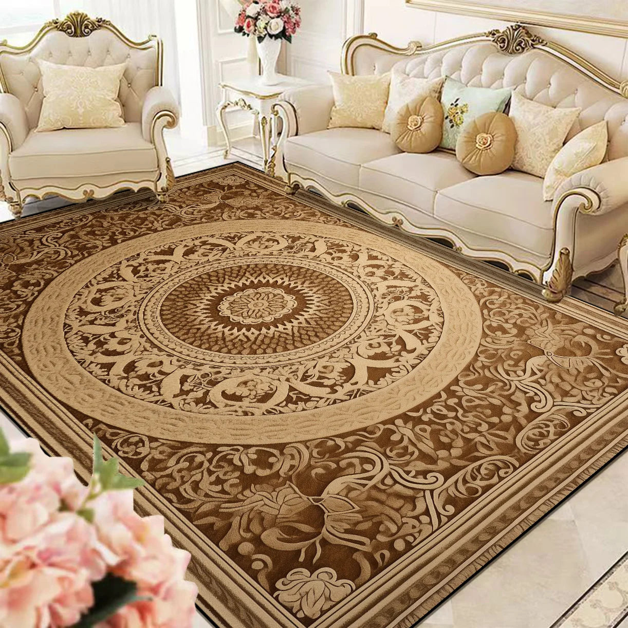 Navak Carpet European Style Carpet Living Room Soft Luxury Rug Bedroom Cloakroom Lounge Decoration Rug Large Size Washable Non-slip Floor Mat