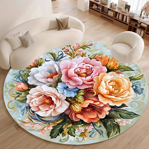 Navak Carpet 1pc Runde Bodenmatte mit Blumenmuster, Polyestergewebe, geeignet für Schlafzimmer- und Wohnzimmerdekoration