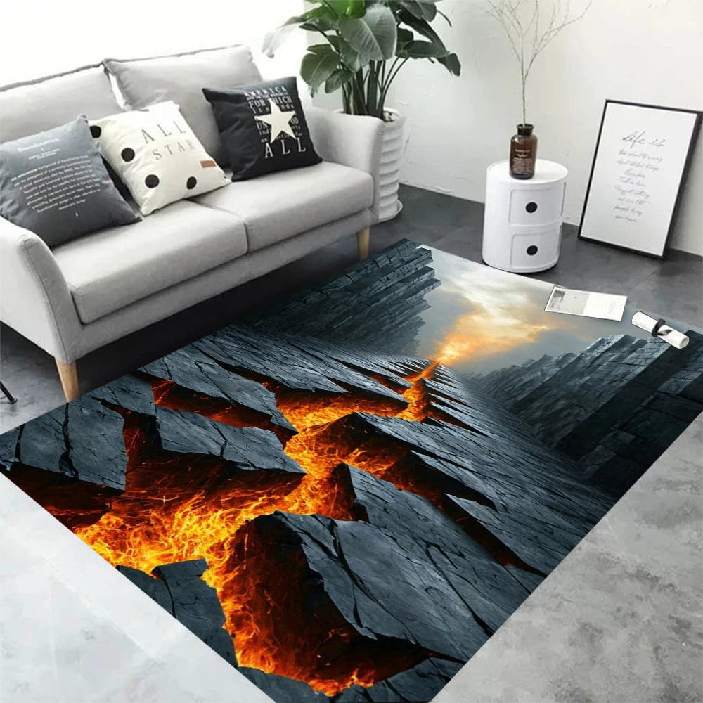 Navak Teppich 3D Vulkan Lava Magma Teppiche Teppich für Schlafzimmer Dekor Wohnzimmer Große Flächenteppiche Nachttisch rutschfeste Bodenmatte Hauseingang Fußmatte