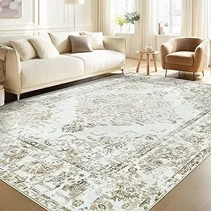 Navak Carpet Area Rug 8x10 Vintage Rug: Large Washable Living Room Rug Retro Medallion Distressed Rug Soft Low Pile Non-Slip Rugs Indoor Floo