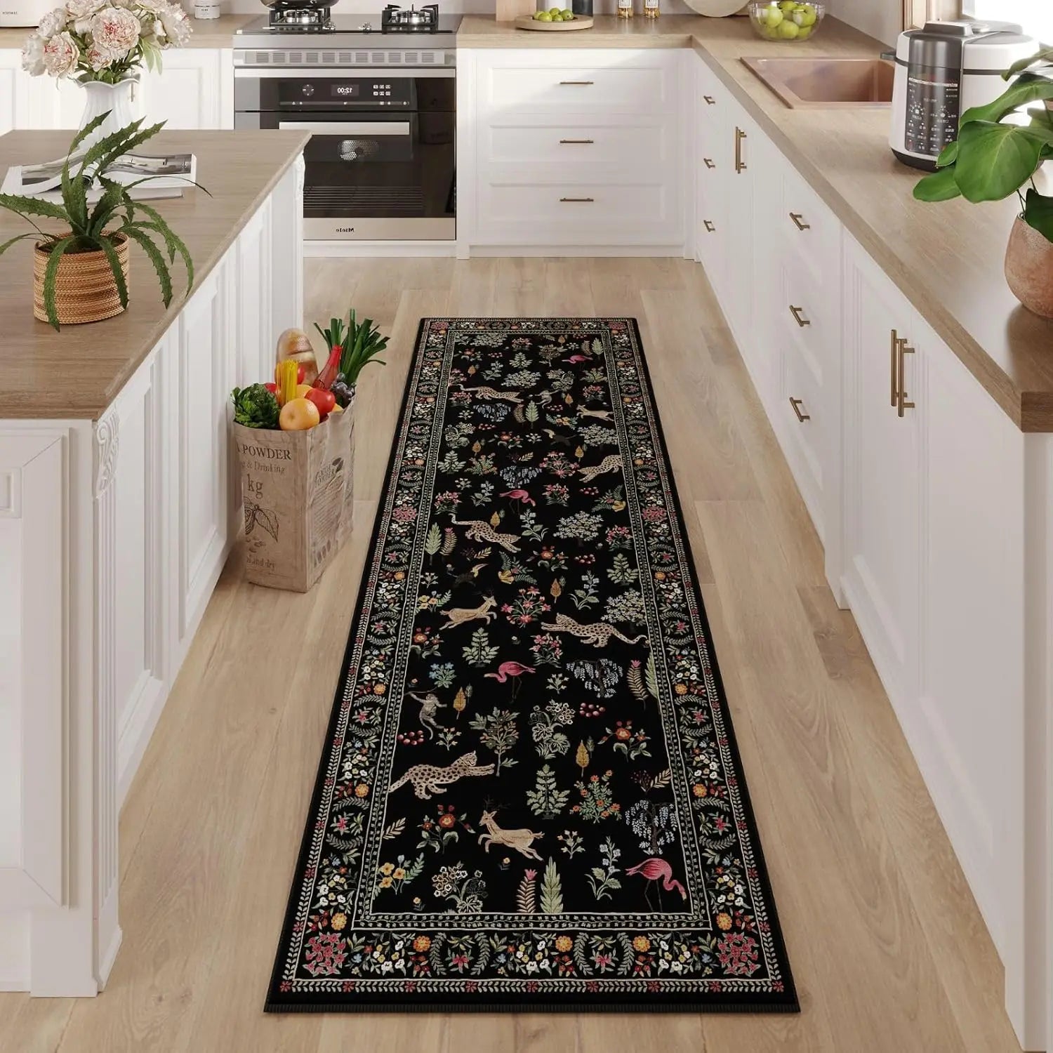 Navak Carpet Exclusive Picks Läuferteppich für die Küche, rutschfest, waschbar, mit Gummirückseite, weicher Teppichläufer mit Blumenmuster und Tiermotiven für die Küche, Heimdekoration