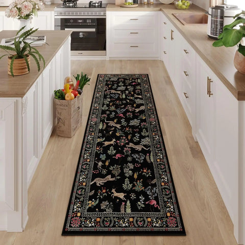 Navak Carpet Exclusive Picks Läuferteppich für die Küche, rutschfest, waschbar, mit Gummirückseite, weicher Teppichläufer mit Blumenmuster und Tiermotiven für die Küche, Heimdekoration