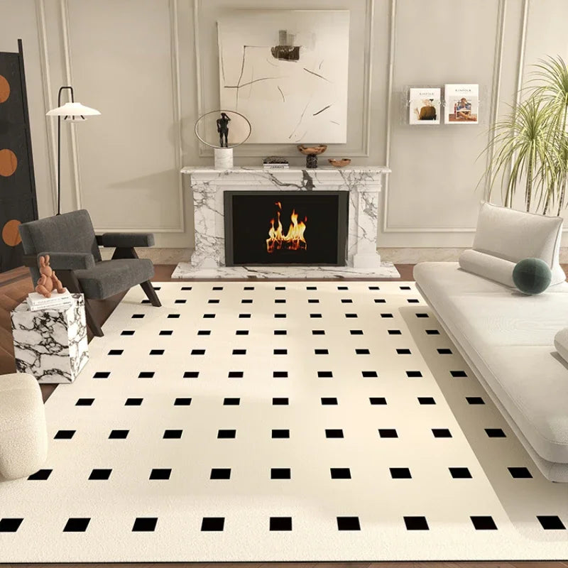 Navak Carpet Teppiche im nordischen Stil für Schlafzimmer, flauschig, weich, Wohnzimmerdekoration, Plüschteppich, moderner minimalistischer Arbeitszimmerteppich, dicke karierte Bodenmatte
