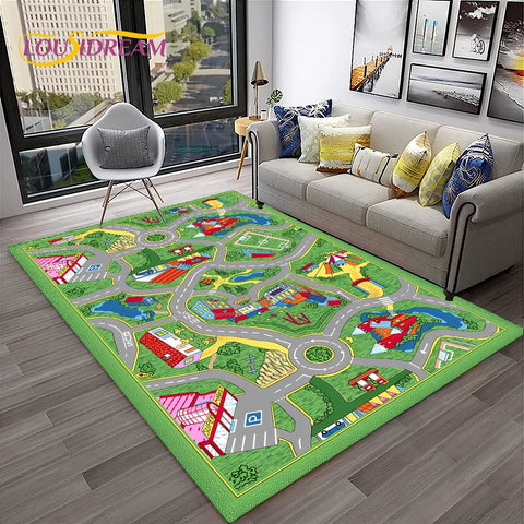 Navak Teppich Kinderspielmatte Verkehrsautobahn Stadt Spielzimmer Teppich Teppich für Zuhause Wohnzimmer Schlafzimmer Fußmatte Dekor, Bereich Teppich rutschfeste Bodenmatte