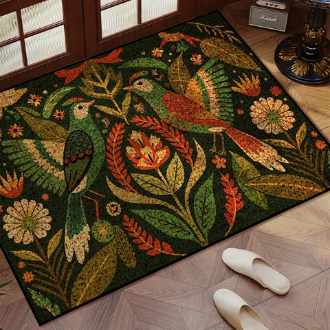 Navak Carpet Green Flowers Bird Plant Entrance Doormat Home Decor Washable Kitchen Hallway Balcony Rugs Bedroom Non-slip Floor Mat Decor