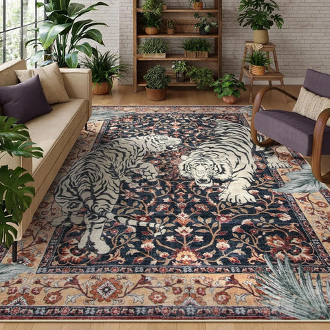 Navak Teppich für Wohnzimmer, Teppich, Dschungeltiger, Heimdekoration, große Fläche, Schlafzimmer, Plüsch-Bodenmatte, maschinenwaschbar, Couchtisch-Teppiche 러그