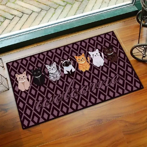 Navak Teppich, Cartoon-Katzenmuster, rutschfest, leicht zu reinigen, knitterfrei, Fußmatte, für den Außenbereich, Eingangsbereich, Boden, dekorativer, waschbarer Teppich
