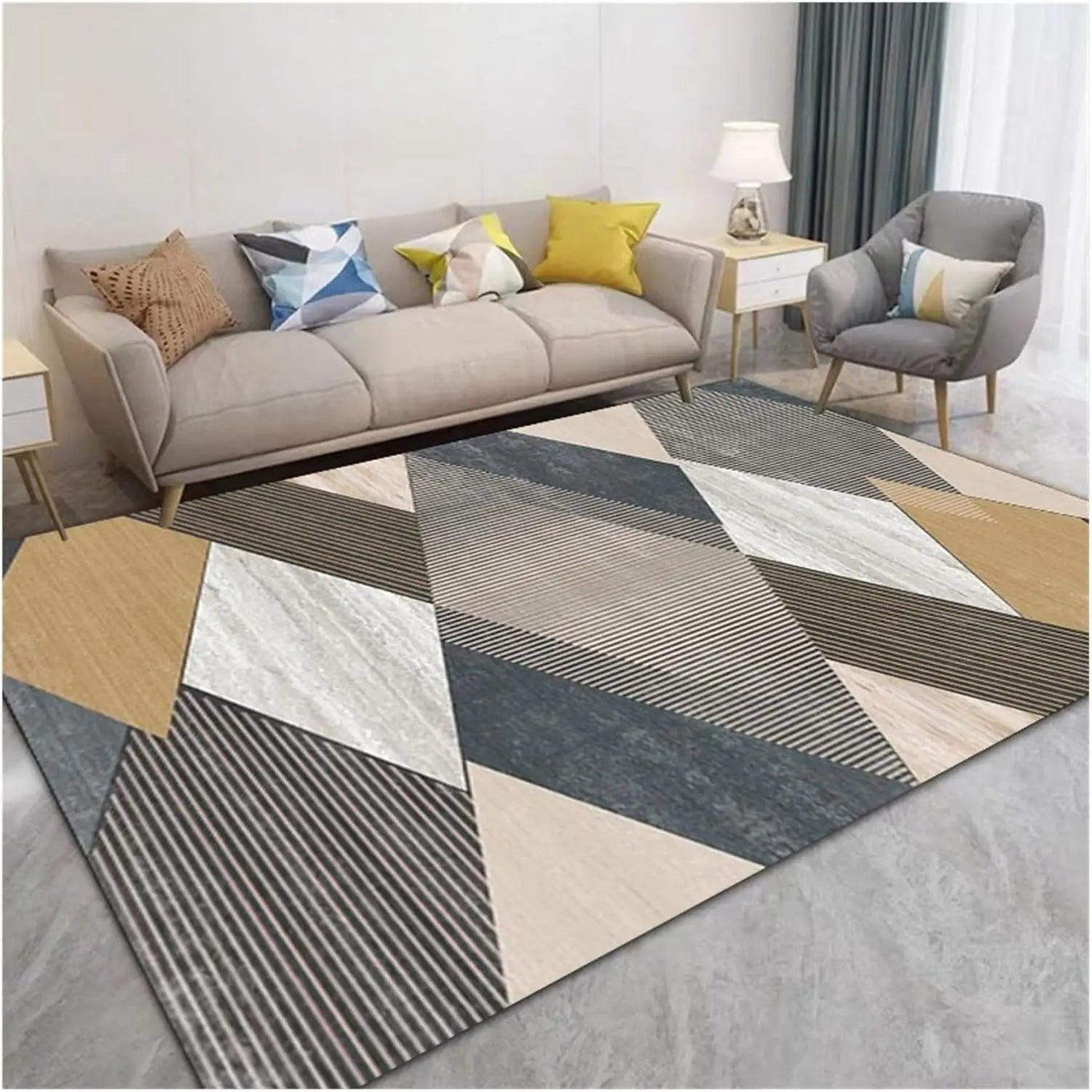 Navak Carpet Exclusive Picks Nordischer geometrischer Luxus-Schlingenflor-Teppich – waschbare Matte für Flur, Airbnb, Schlafzimmer, Büro, Heimdekoration