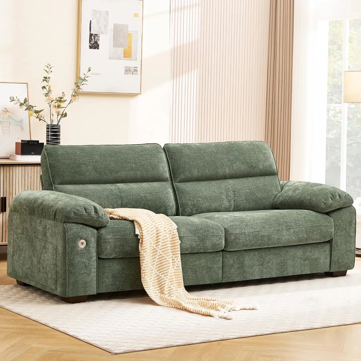 Navak Carpet 92" Modernes Sofa für das Wohnzimmer, tiefe Sitzfläche aus Chenille mit Schnellladeanschluss und abnehmbaren, waschbaren Kissen, Kissen-Armlehne