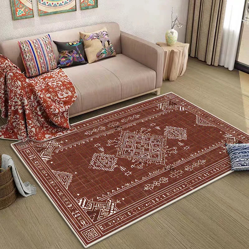 Navak Carpet Bohemian Thickened Short Plush Carpets for Living Room Decoration Bedroom Sofa Area Soft Floor Mat Retro Non-slip Washable Rug