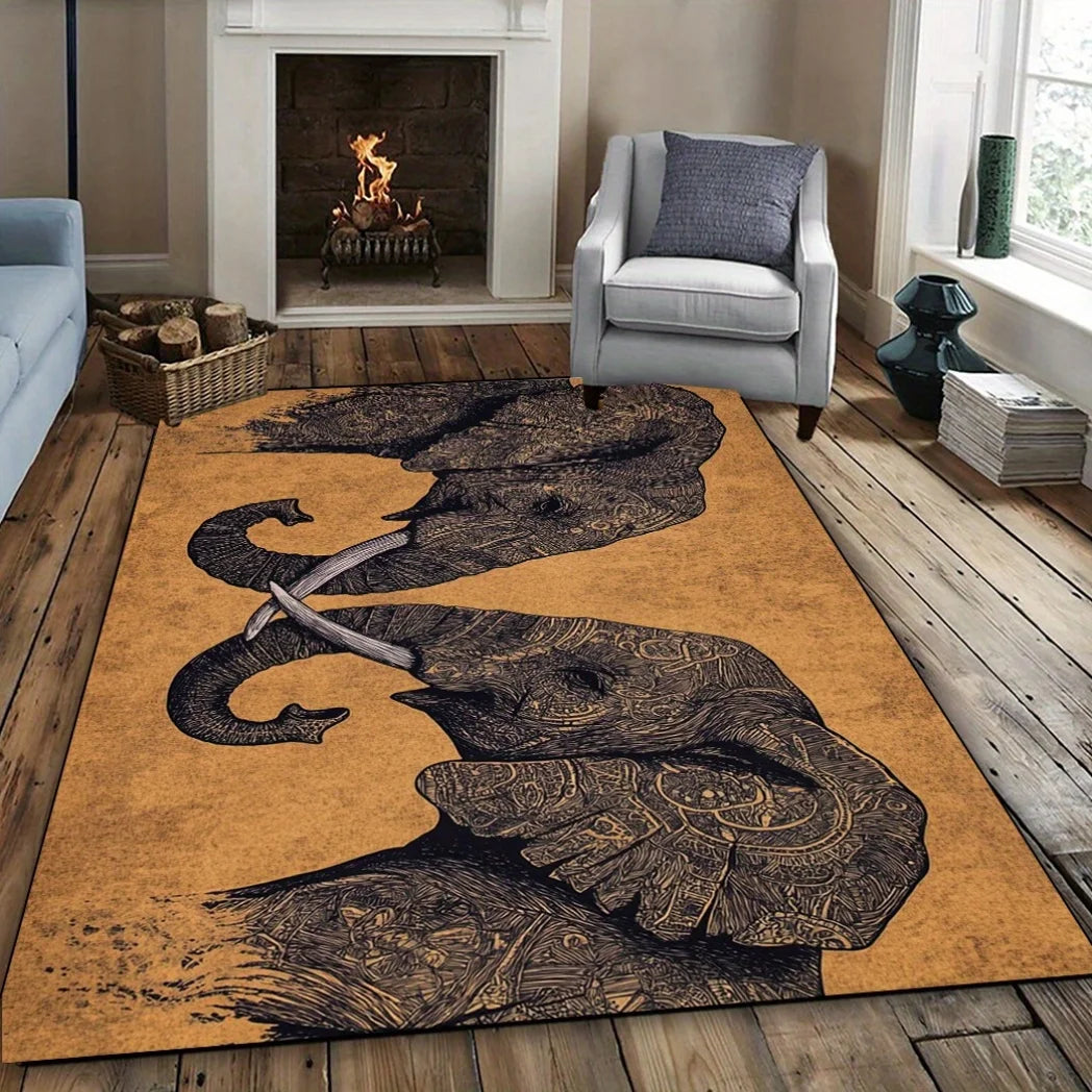 Navak Carpet Teppich mit Elefantenmuster – Polyestergewebe, leicht, waschbar, niedriger Flor, geeignet für Wohnzimmer, Schlafzimmer, Heimdekoration