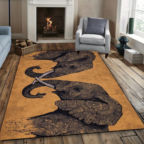 Navak Carpet Teppich mit Elefantenmuster – Polyestergewebe, leicht, waschbar, niedriger Flor, geeignet für Wohnzimmer, Schlafzimmer, Heimdekoration