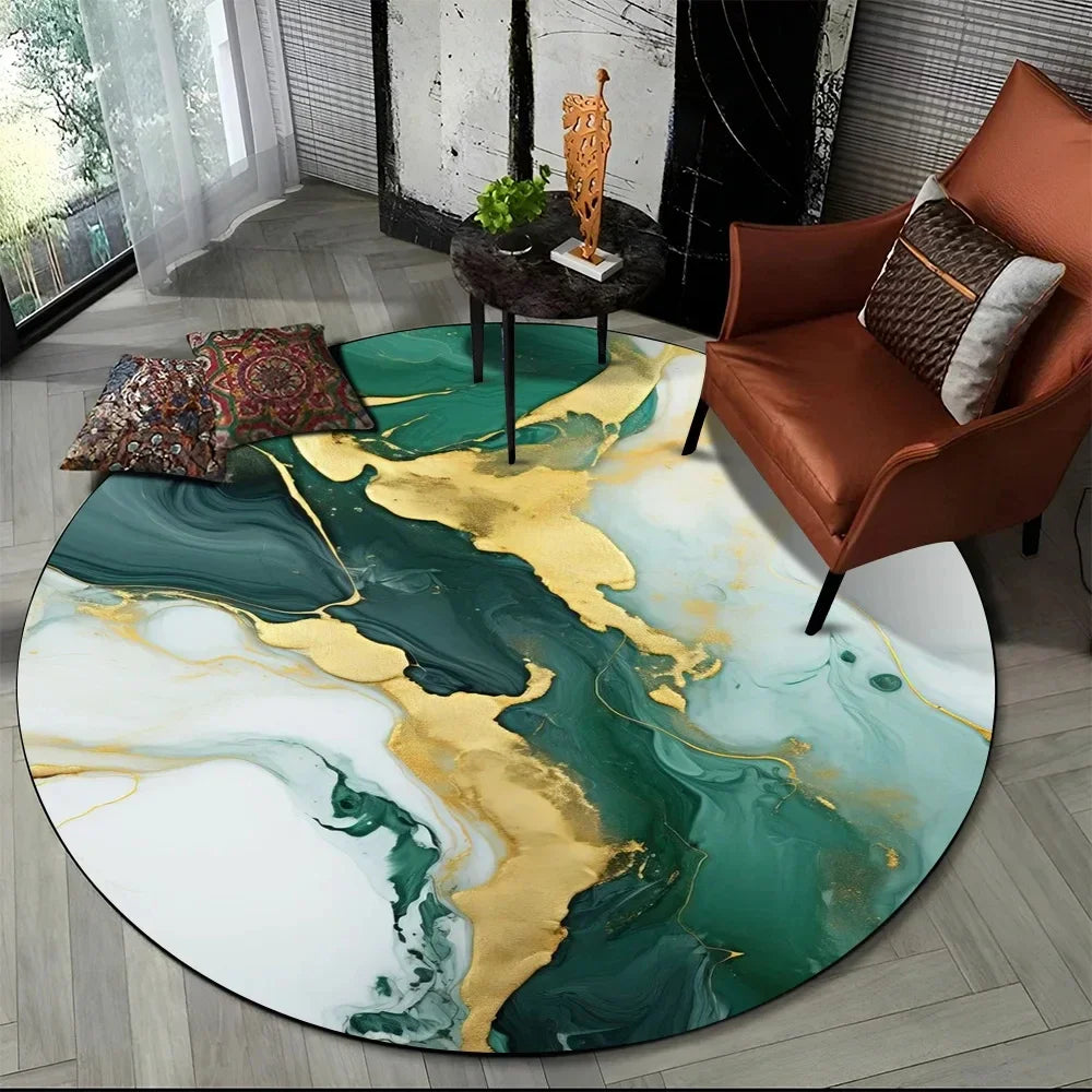 Navak Carpet 3D Luxus Marmordruck Runder Teppich Abstrakter geometrischer Bereichsteppich für Wohnzimmer Schlafzimmer Stuhldekor Rutschfeste Bodenmatte Fußmatte