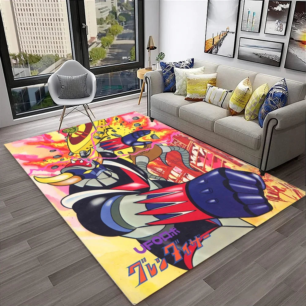 Navak Teppich, 3D-Cartoon-UFO-Roboter Grendizer, Anime-Teppich für Zuhause, Wohnzimmer, Schlafzimmer, Sofa, Fußmatte, Dekor, Kinderbereich, rutschfeste Bodenmatte