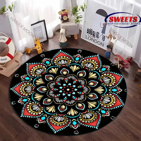 Navak Carpet Next Day Shipping Mandala Flower Printing Round Carpet Bedroom Living Room Sofa All Season Mat Kids Room Non-Slip Decorative Rug