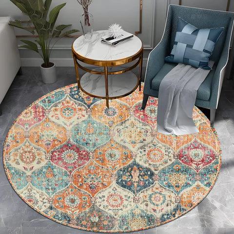 Navak Carpet Moroccan Trellis Washable Large Round Carpet Living Room Area Rugs Vintage Bedroom Sofa Coffee Table Kids Anti-slip floor Mats