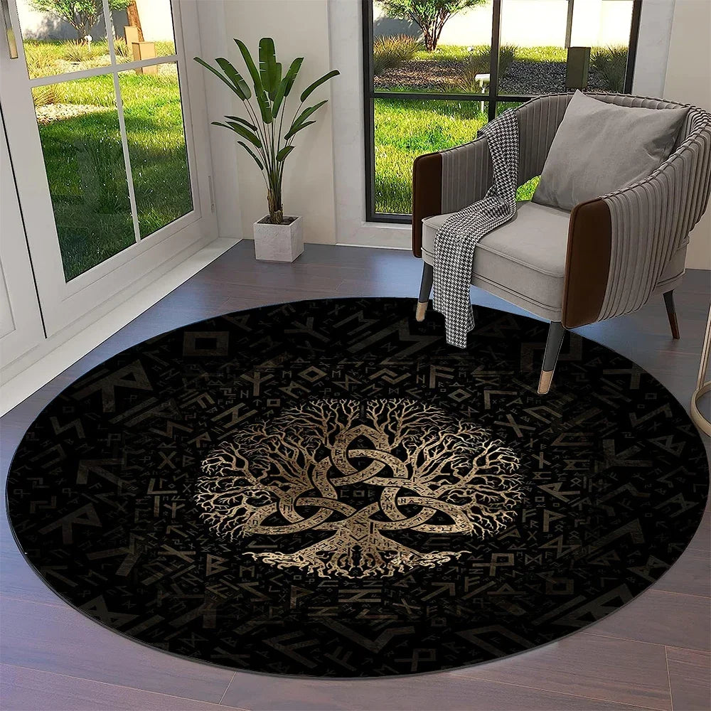 Navak Carpet Tree of Life Viking Yggdrasil Valknut Round Carpet Rug for Living Room Bedroom Sofa Decor,Kid Paly Area Rug Non-slip Floor Mat