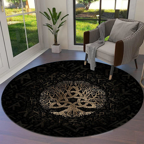 Navak Carpet Tree of Life Viking Yggdrasil Valknut Round Carpet Rug for Living Room Bedroom Sofa Decor,Kid Paly Area Rug Non-slip Floor Mat