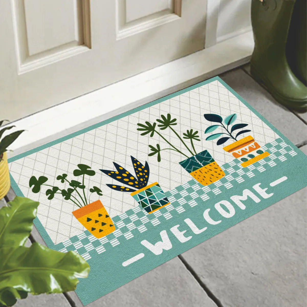 Navak Carpet Creative Small Fresh Cactus Plant Print Willkommens-Fußmatte, quadratisch, zuschneidbar, flauschiger Teppich, rutschfeste Eingangsmatte für die Inneneinrichtung