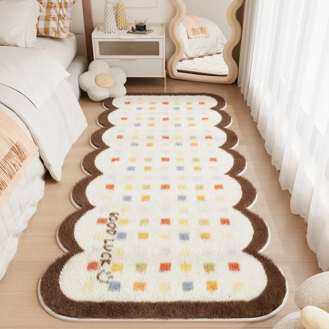 Navak Teppich Schachbrett-Teppiche für Wohnzimmer, niedlicher Schlafzimmer-Dekor-Teppich, flauschig, weich, unregelmäßig, Plüsch-Teppich fürs Bett, verdickte Bodenmatte