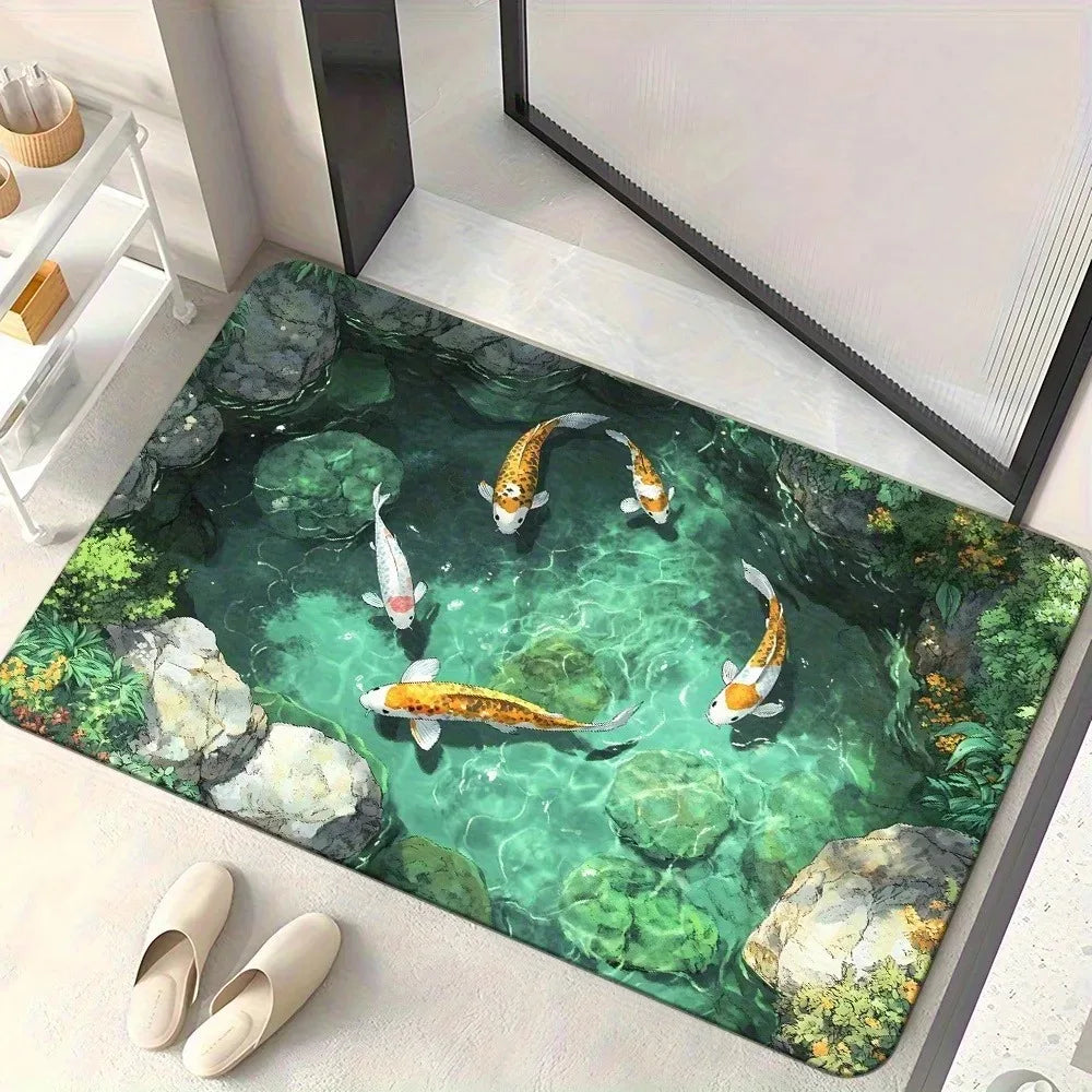 Navak Carpet 1 Stück 3D-Muster Landschaft Fußmatten Küchenteppiche Rutschfeste Pop-Design Badezimmerteppiche Badematte Teppich für Zuhause Waschbecken Wäsche Dekor