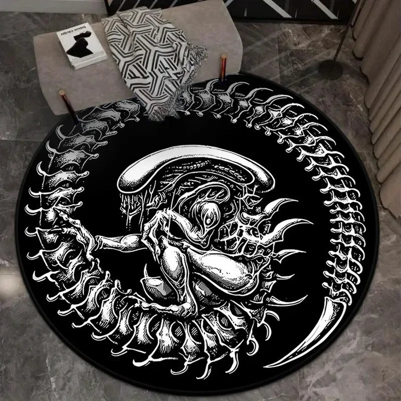 Navak Teppich, Gothic-Architektur, Totenkopf-Teppich, rund, für Wohnzimmer, Zuhause, Bodenmatte, Halloween-Festival-Dekoration, Matte, Decke, Heimdekoration, Geschenk