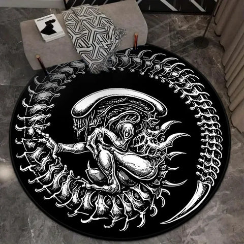 Navak Teppich, Gothic-Architektur, Totenkopf-Teppich, rund, für Wohnzimmer, Zuhause, Bodenmatte, Halloween-Festival-Dekoration, Matte, Decke, Heimdekoration, Geschenk