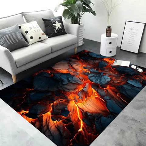 Navak Teppich 3D Vulkan Lava Magma Teppiche Teppich für Schlafzimmer Dekor Wohnzimmer Große Flächenteppiche Nachttisch rutschfeste Bodenmatte Hauseingang Fußmatte