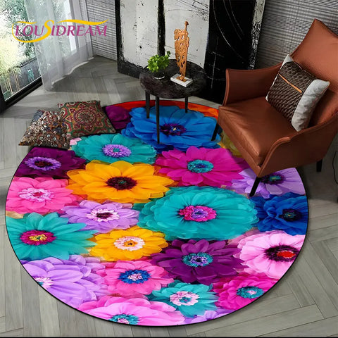 Navak Teppich, 3D-Gänseblümchen, nordische Blume, Sonnenblume, runder Teppich, Teppich für Wohnzimmer, Kinderzimmer, Sofa, Spielzimmer, Dekoration, rutschfeste Bodenmatte