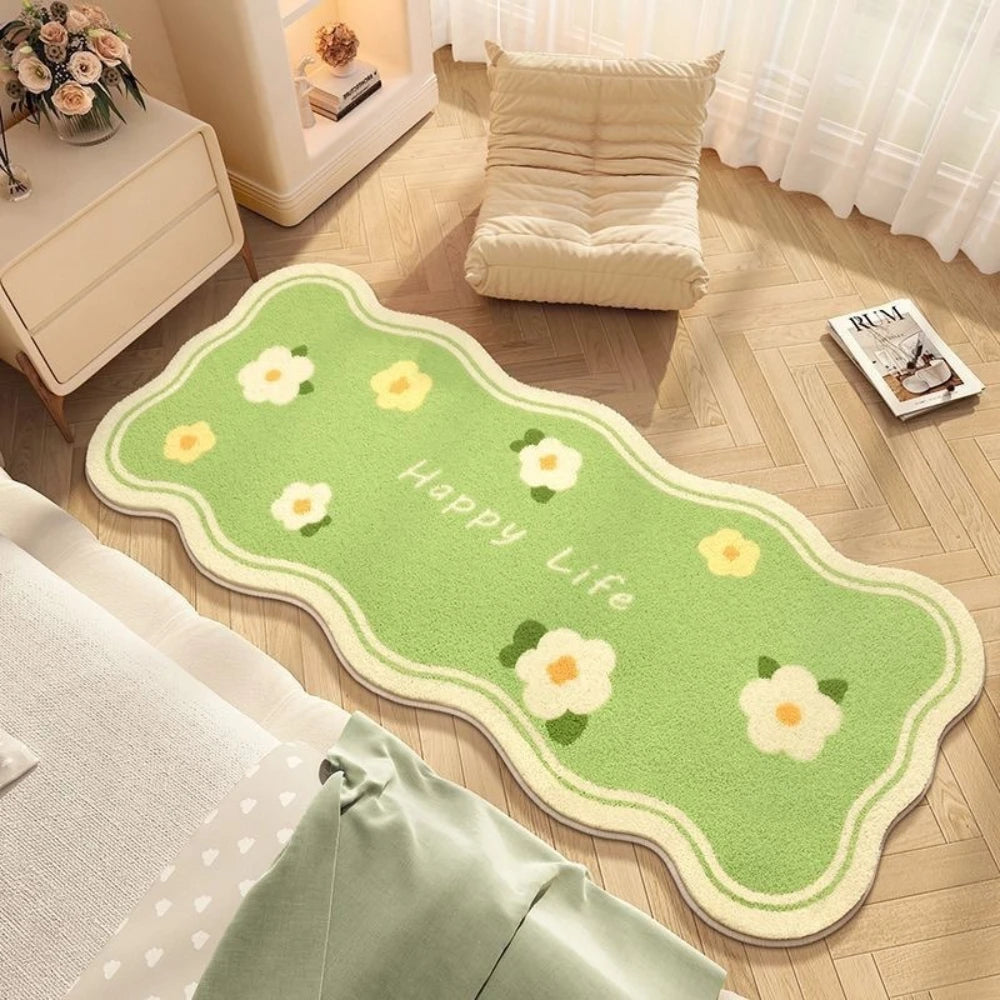 Navak Carpet Exclusive Picks Teppich für Schlafzimmer Streifen Flanell Bett Teppich Ins Blumen Frische Schlafzimmer Erkerfenster Schmutzabweisende Kühle Decke