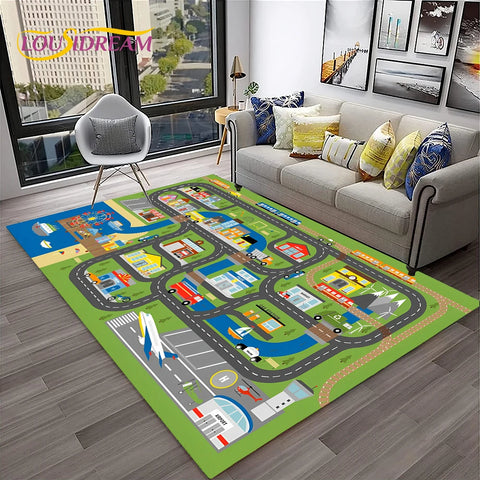 Navak Teppich Kinderspielmatte Verkehrsautobahn Stadt Spielzimmer Teppich Teppich für Zuhause Wohnzimmer Schlafzimmer Fußmatte Dekor, Bereich Teppich rutschfeste Bodenmatte