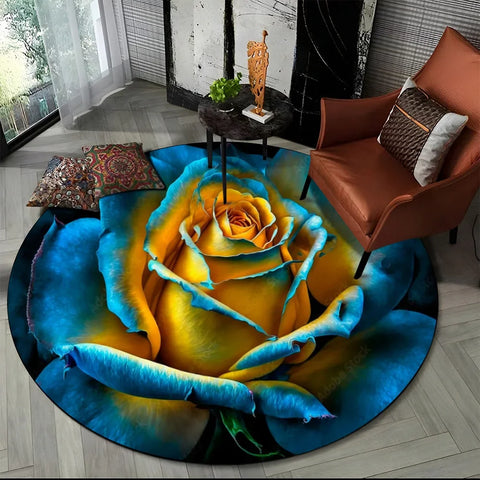 Navak Teppich, 3D, luxuriös, Blumen, Rosen, Gänseblümchen, nordischer runder Teppich für Wohnzimmer, Schlafzimmer, Kinderspielzimmer, Stuhldekoration, Haustierbereich, rutschfeste Matte