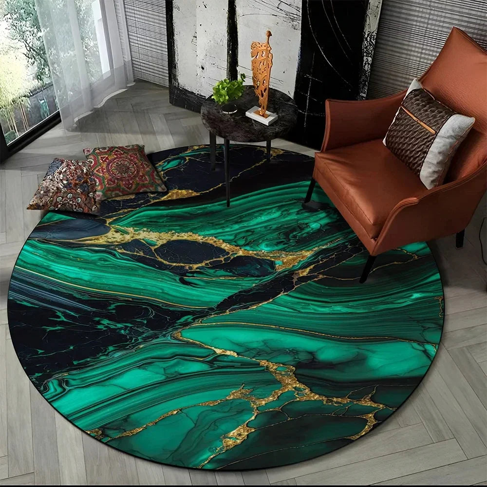Navak Carpet 3D Luxus Marmordruck Runder Teppich Abstrakter geometrischer Bereichsteppich für Wohnzimmer Schlafzimmer Stuhldekor Rutschfeste Bodenmatte Fußmatte
