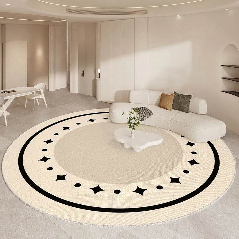 Navak Teppich, luxuriöser Wohnzimmerteppich, rund, beige, minimalistischer Teppich, hochwertige Schlafzimmer-/Arbeitszimmerteppiche, weiche, bequeme Nachttischteppiche, Tapete