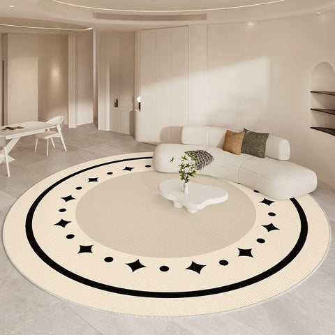Navak Teppich, luxuriöser Wohnzimmerteppich, rund, beige, minimalistischer Teppich, hochwertige Schlafzimmer-/Arbeitszimmerteppiche, weiche, bequeme Nachttischteppiche, Tapete