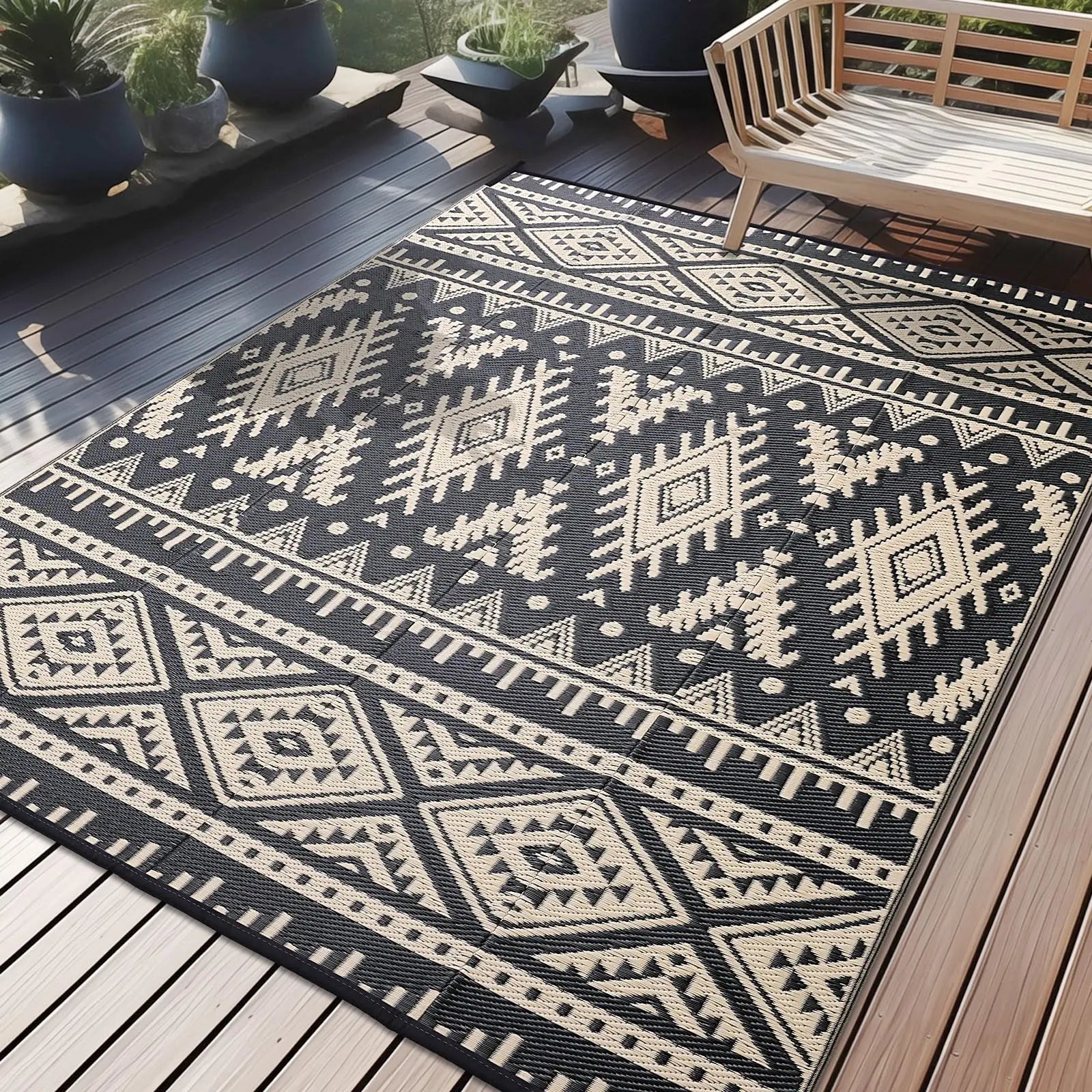 Navak Carpet Olanly Wendbare Outdoor-Teppiche aus Kunststoff für die Terrasse, rutschfeste, wasserdichte Teppiche für Camping, große, faltbare Modeteppiche für das Dach