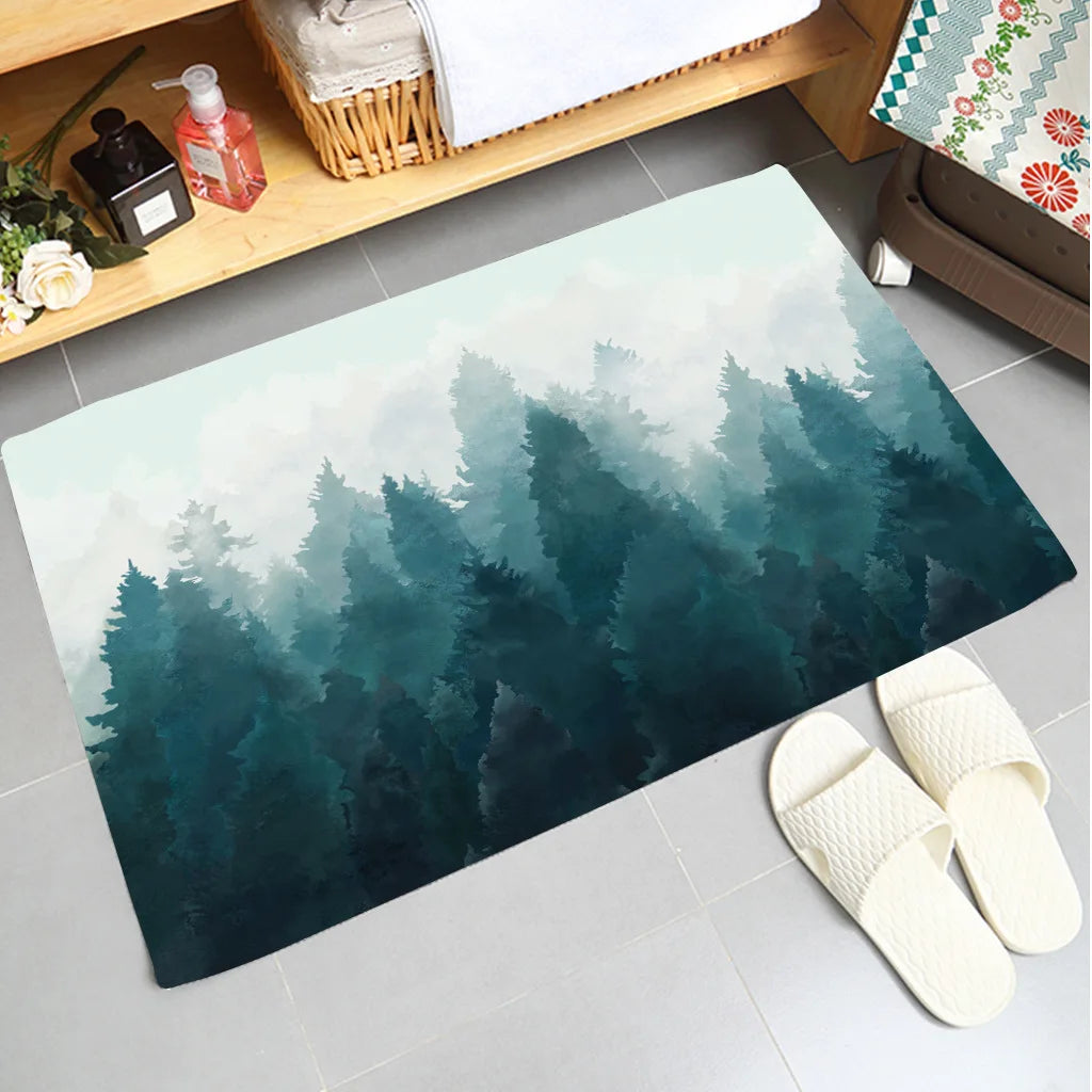 Navak Carpet Weiche, rutschfeste und saugfähige Flanell-Fußmatte mit grünem Pflanzendesign, waschbarer Badezimmer- und Küchenteppich, Heimdekorationsteppich