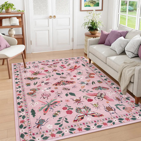 Navak Carpet Pink, waschbare Teppiche, weich, modern, rosa, für Schlafzimmer, Mädchen, Wohnzimmer, rutschfester Teppich