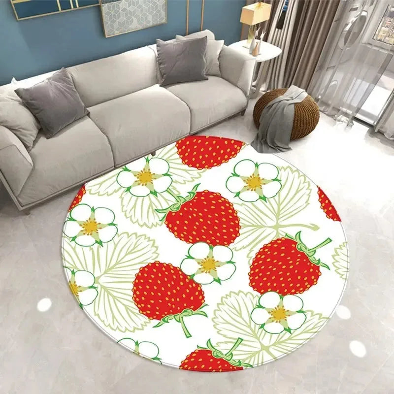 Navak Teppich, schöner Erdbeerdruck, runder Teppich, für Zuhause, Wohnzimmer, Sofa, Schlafzimmer, Bodendekoration, Küche, saugfähige Matte