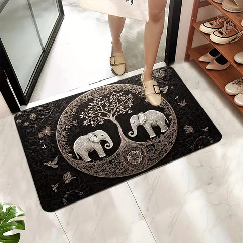 Navak Carpet 1-teilige Fußmatte mit Elefanten- und Lebensbaummotiv – rutschfest, maschinenwaschbar für Wohnzimmer, Badezimmer, Küche – strapazierfähiges Polyester